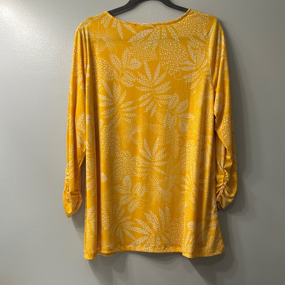 Susan Graver Yellow Patterned Blouse - Picture 3 of 5